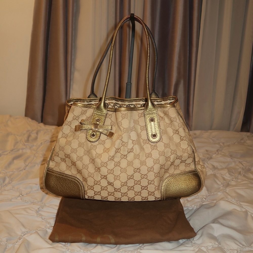 Gucci GG Canvas Gold Trim Tote Bag